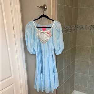 Lilly Pulitzer NWT Charlet Short Sleeve Linen Celestial Blue Dress Size 16